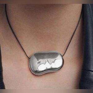Trendy Nordstrom Shiny Silver Dip Cord large Bean Necklace adjustable length